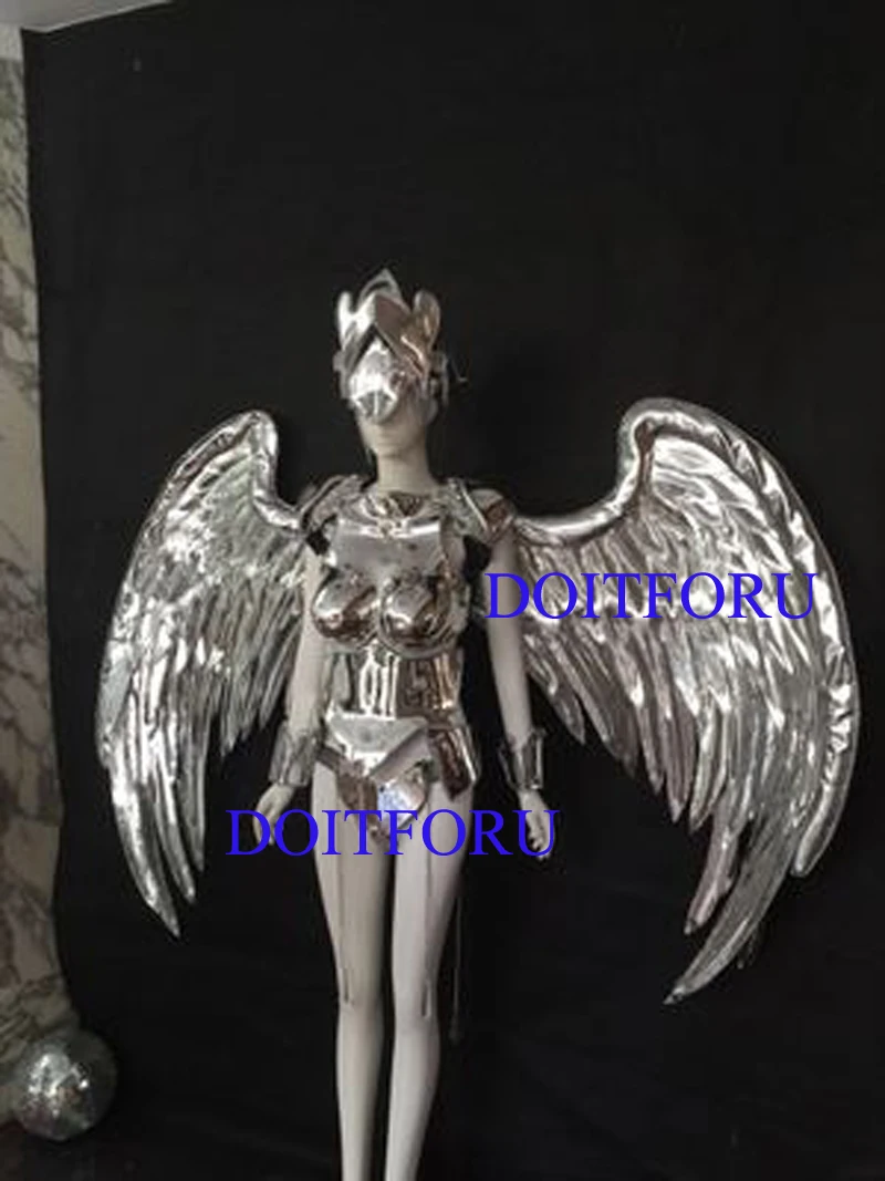 Silver Color Mirror Clothes Victoria Dance Catwalk Shows Wings Women Stage Performance Ballrooom Costume Dancer DJ Singer Suit