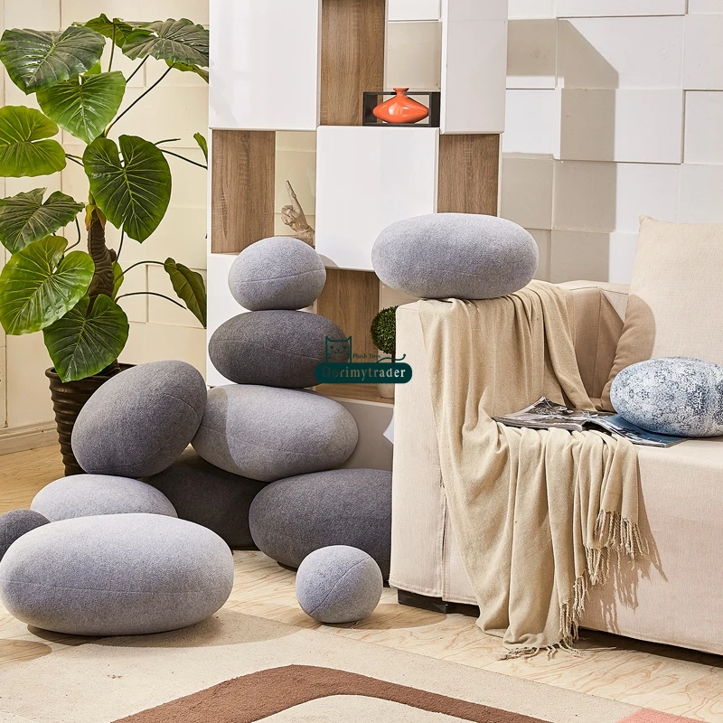 Dorimytrader 1 Set 6pcs Emulational Soft Stone Shape Plush Cushion Big Stuffed Mix Color Cobblestone Pillow Kids Doll DY60830