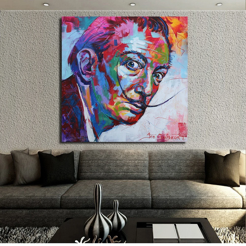 HDARTISAN Modern Oil Painting Graffiti Salvador  Canvas Art Wall Pictures For Living Room Home Decor Printed colorful