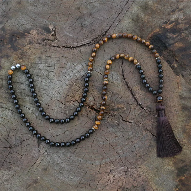 8mm tigre olho, hematite, japamala colar, namaste yoga jóias, chakra pedras mala, budista mala oração grânulo, 108 mala contas