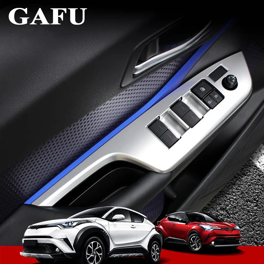 

ABS Chrome Interior Door Armrest Panel Window Button Cover Trim For Toyota CHR 2022 2021 2020 2019 2018 Accessories