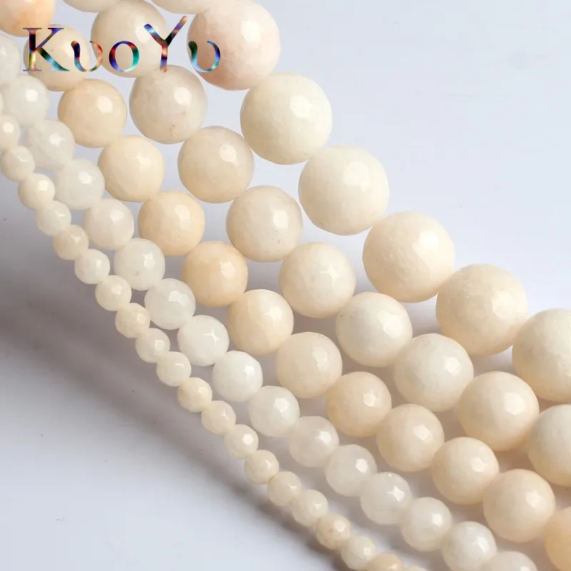 Faceted White Chalcedony Stone Beads Round Loose Spacer Beads 4/6/8/10/12 mm For Jewelry Making DIY Bracelet Necklace 15\'\'Inches