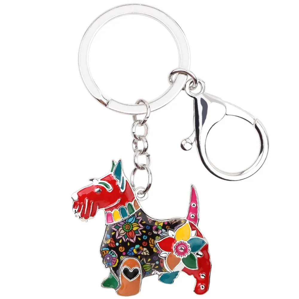 WEVENI Enamel Metal Aberdeen Scottish Terrier Dog Key Chain Key Ring Jewelry For Women Girl Bag Charm Keychain Accessories