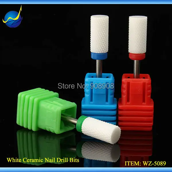 

Free Shipping 3 pcs White Large Barrel Ceramic Nail Drill Bits Nail Salon Electric Drill Nail File Drill Bit tools 3/32'' Shank