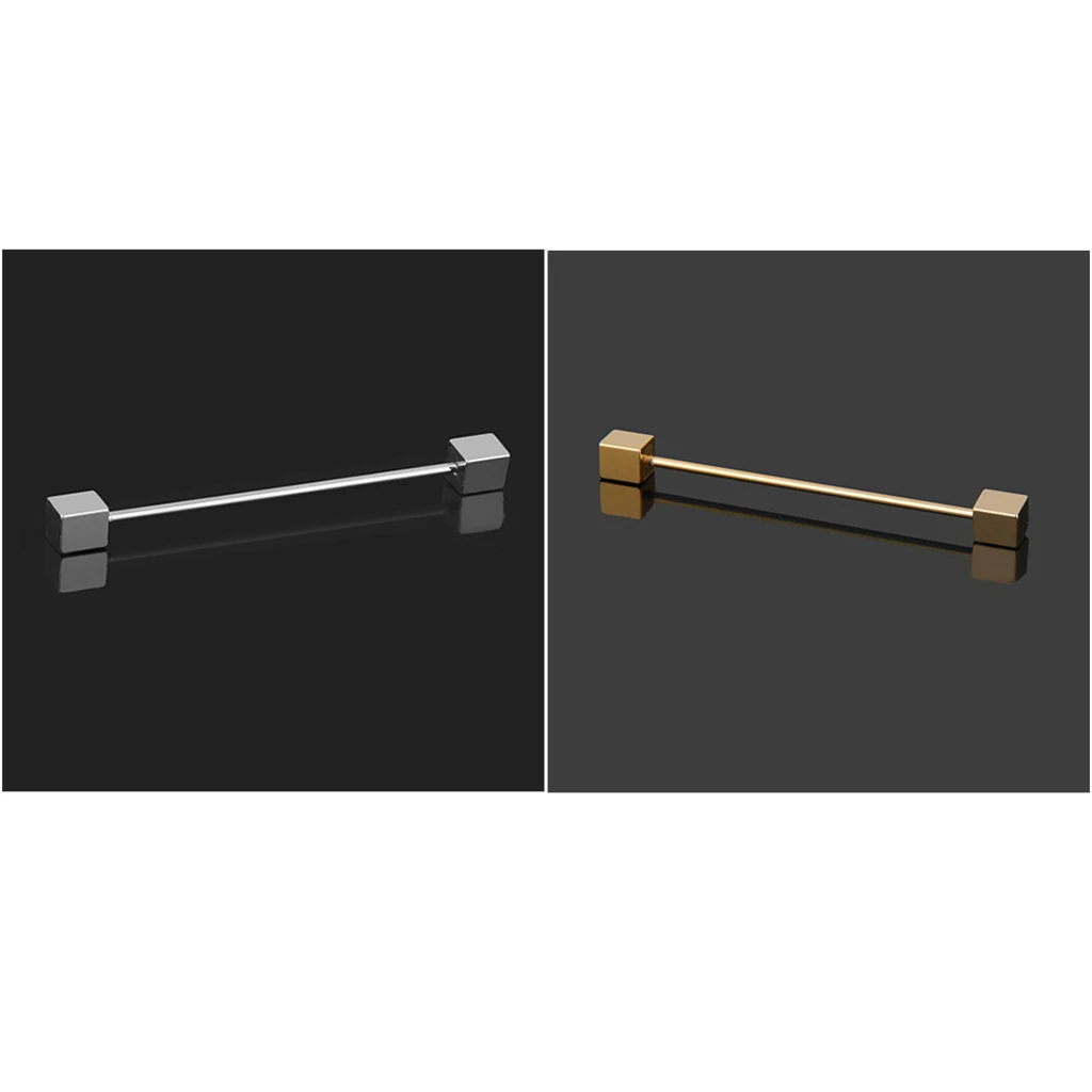 2pieces Classic Men Collar Barbell Tie Pin Bar Clip Shirts Clasps Square End