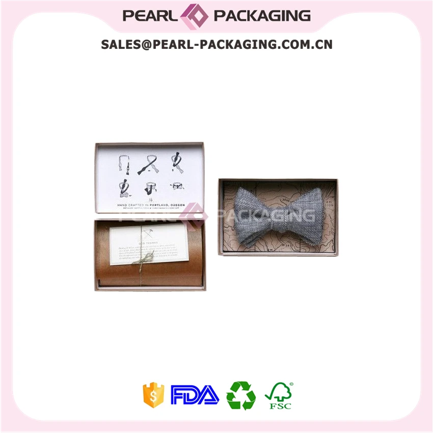 

Custom Printed Bow Tie Packaging Box with Kraft Tissue Paper and Instruction Tags, 500pcs/lot