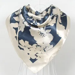 Fashion Brand Women Beige Polyester Silk Scarf Shawl New Style Big Square Ladies Satin Scarves Hijabs Printed Silk Wraps 90*90cm