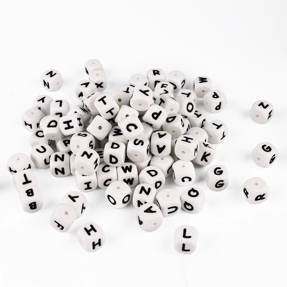 10pc Cube Silicone Letter Beads Personalized Name Letter Bracelet Chewing Alphabet Beads Food Grade Silicone 12mm