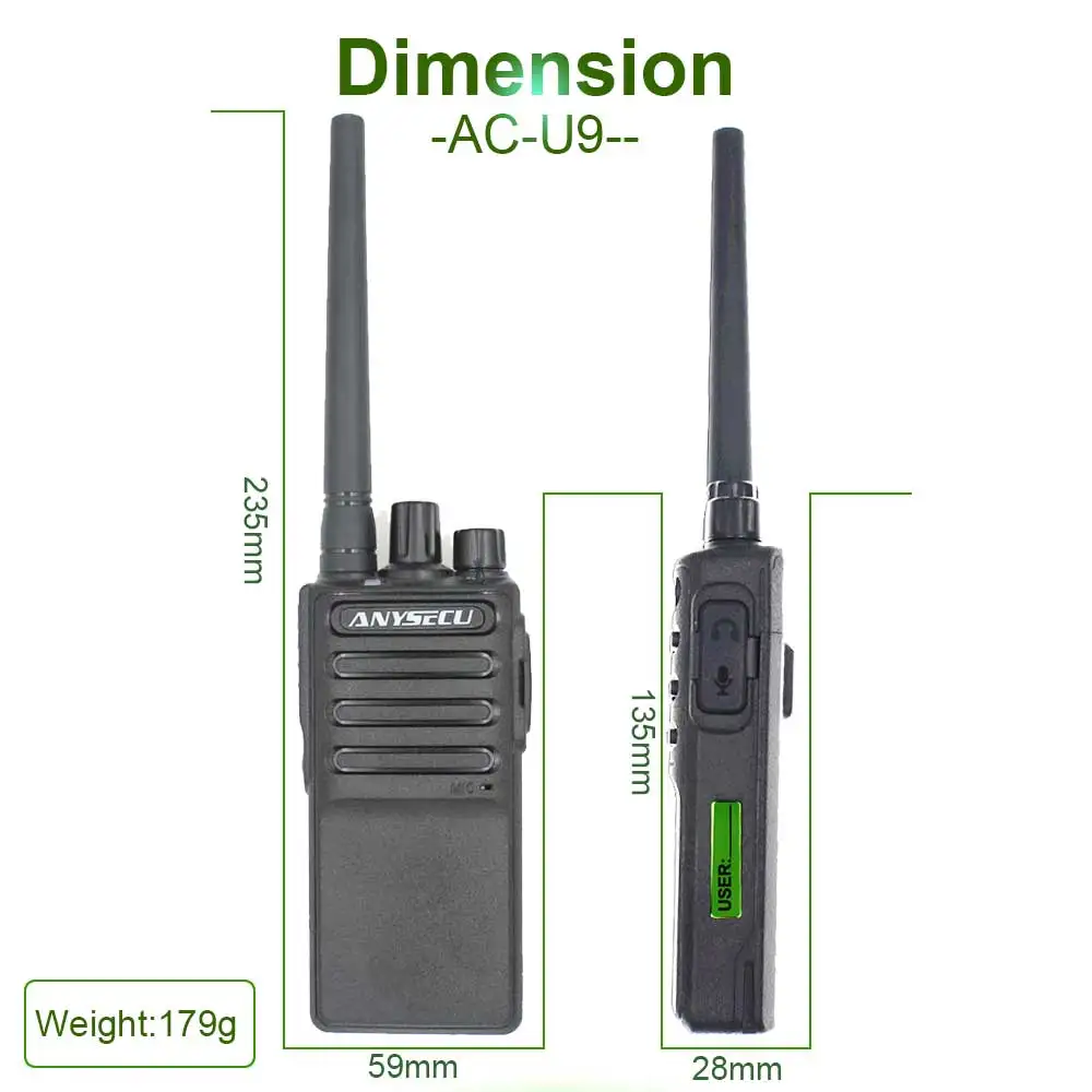 Anysecu Ultra Thin  Portable AC-U9 Two Way Radio  UHF400-470MHz 5W Ham Radio Walkie Talke