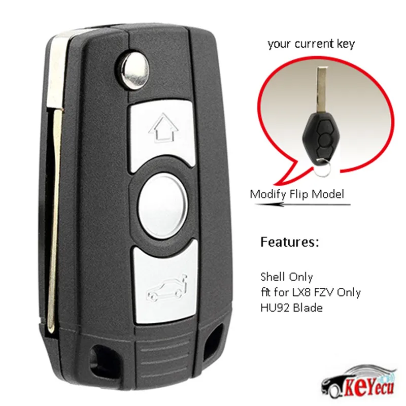 

KEYECU Replacement Folding Flip Remote Key Case Fob Refit for BMW 3 5 7 Series Z3 Z4 X3 X5 M5 325i 1995-2005 HU92