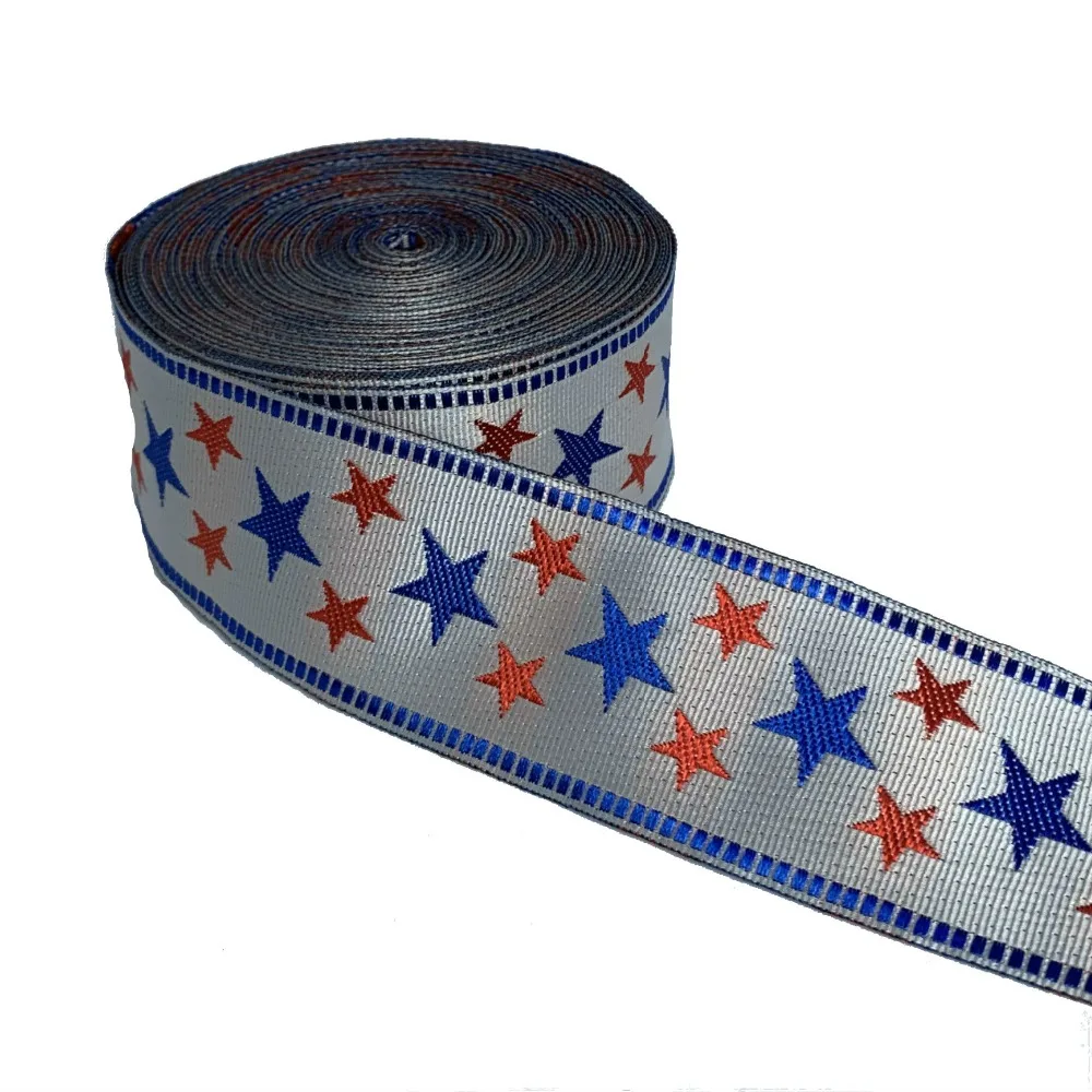 ZERZEEMOOY 34MM 10YARD/LOTS DIY Handmade Accessories Red and Blue Pentagram Woven Jacquard Ribbon MZZD19032703