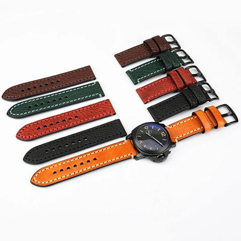 MAIKES Fashion Watch Band For PANERAI Genuine Cow Leather Watch Strap Green 20 22 24 26mm Watch Accessories Watchband