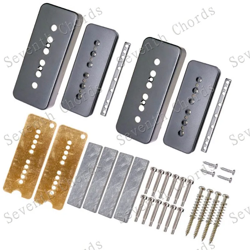 EIN Set Gitarre Humbucker Pickup Kits Herstellung Zubehör Messing Coverand Grundplatte Silber Pol Schrauben Für E-gitarre – Detail 1