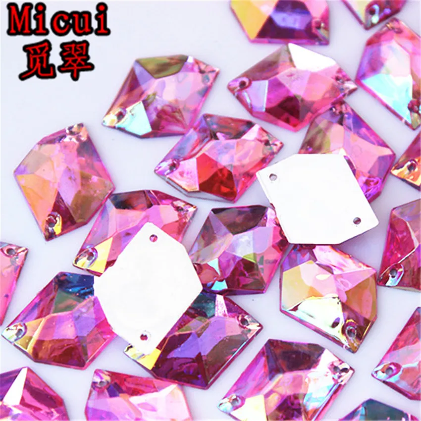 Micui 50pcs 13x17mm Acrylic Cosmic shape Crystal AB Sew On Stone Flatback Rivoli Sewing rhinestones 2 holes ZZ606