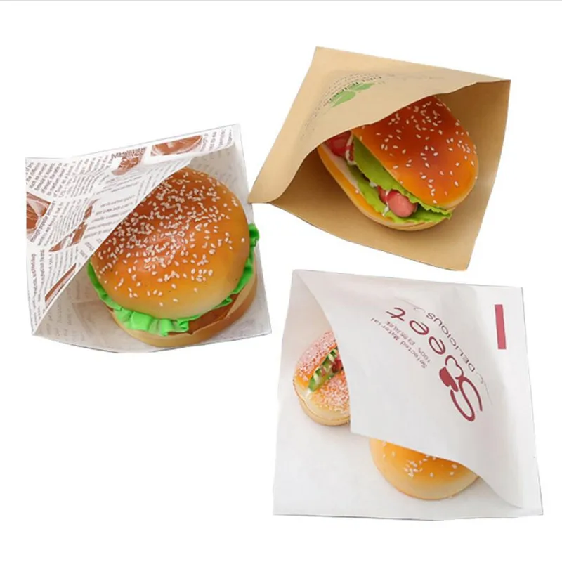 Saco de papel kraft para embalagens de alimentos, topo aberto, triangular, donuts, sanduíche, padaria, pão, 15x15cm, 50pcs
