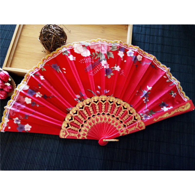 Free Shipping 30pcs 23cm Pocket Fan with Small Lace Edge Flower Dance Fan Cheongsam Available Wedding Fans