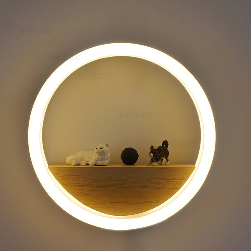 

wood decor acrylic ring sconce round PMMA LED wall light lobby bedroom hotel corridor restaurant dinning room bar loft wall lamp