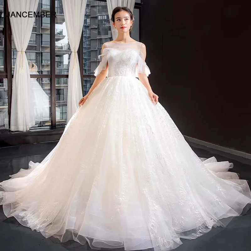 

J66847 jancember ball grown wedding dresses 2019 o-neck off the shoulder wedding boho dresses for summer vesrido de noiva sereia