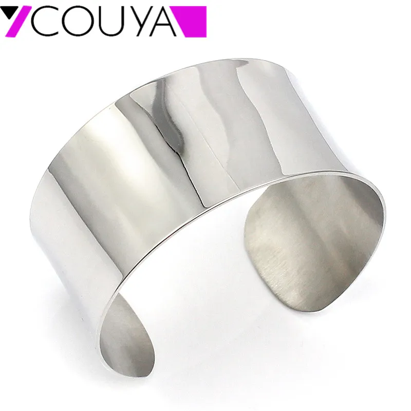 COUYA 2017 new Fashion promotion stainless steel wide plain shiny cuff bangle bracelets for women jewelry Free shipping