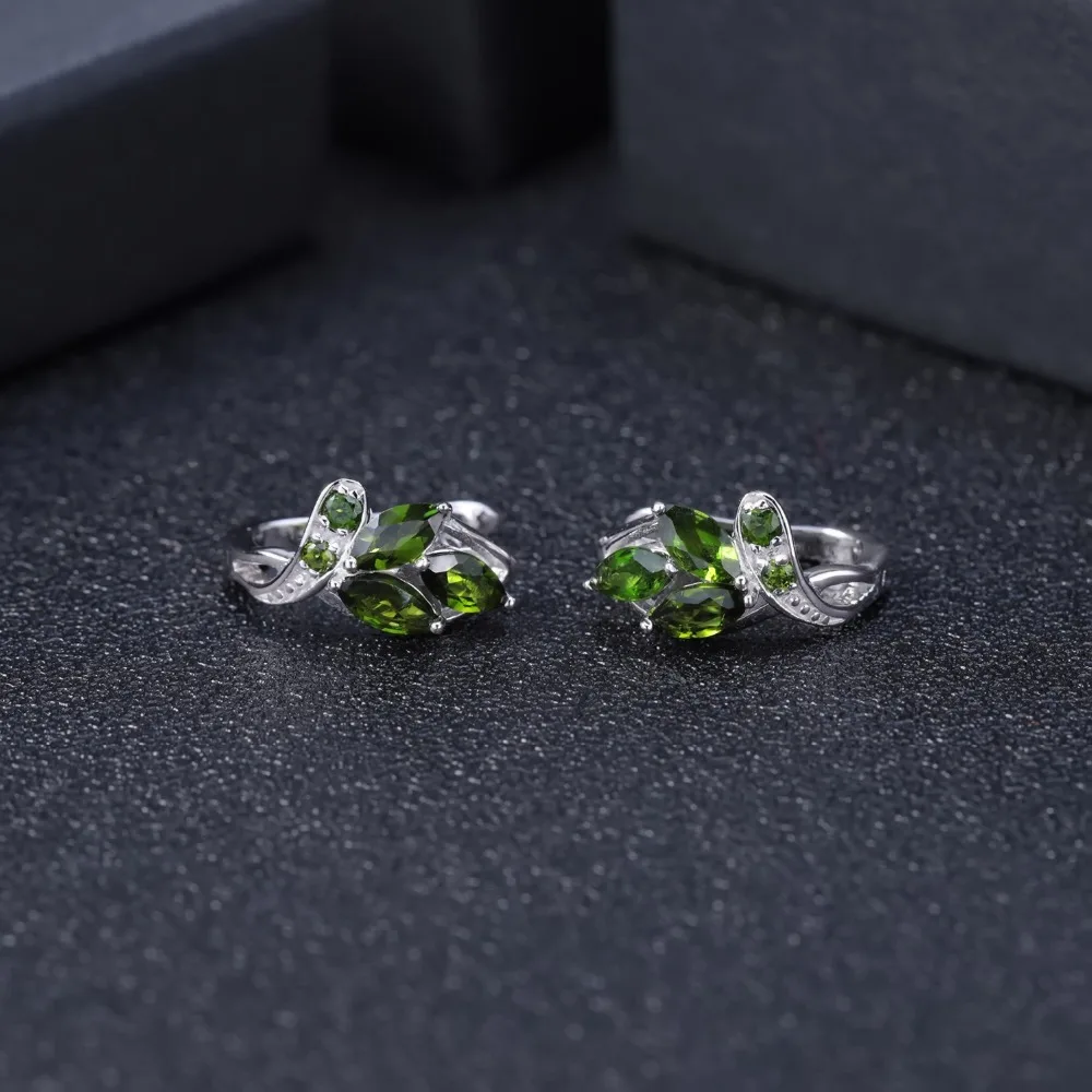 GEM'S BALLET 3.11Ct Natural Chrome Diopside Gemstone Stud Earrings 925 Sterling Silver Leaf Earrings for Women  Fine Jewelry