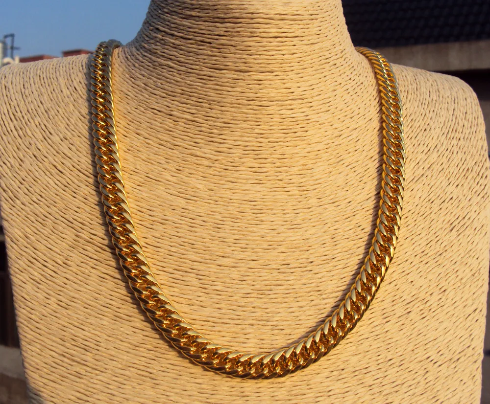 SOLID YELLOW GOLD GF FINISH STAINLESS STEEL MIAMI CUBAN LINK CHAIN Necklace 7 days no reason to refund.