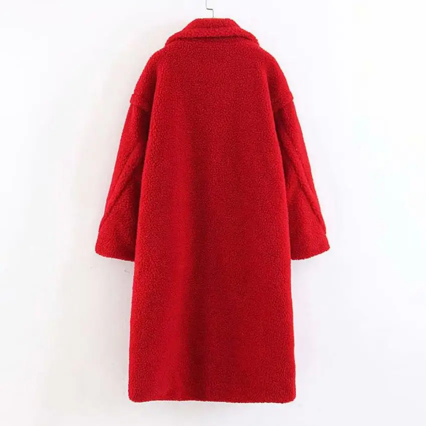 Giacca invernale da donna cappotto di pelliccia di agnello finto shearling soffice soprabito lungo femminile addensare caldo bottone coperto outwear