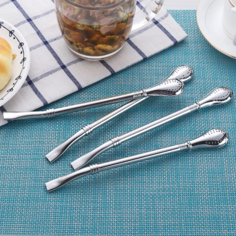 Stainless Steel Reusable Straw Coffee Juice Lemon Filtering Spoon Straw Filter F20173776