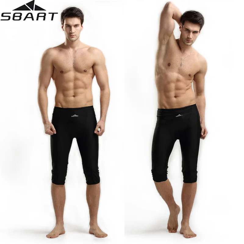 SBART Maillot de bain Spandex Mens Swim Jammers Swimwear Men Lycra Swimming Trunks Brand Sunga Swimsuit Below The Knee Big 4XL