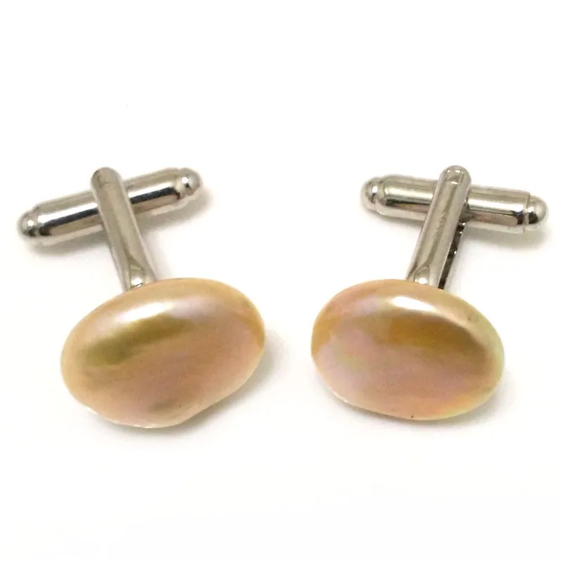 17x18mm Natural Pink Flat Coin Pearl 925 Sterling Silver Cufflink