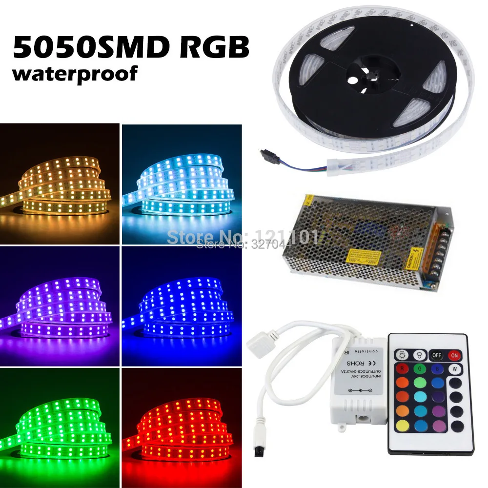 5M Warm Cool White RGB Double Led Strip 5050 Waterproof IP67 120led/m Casing Tube Led Diode Tape Strip With150W Power Adapter