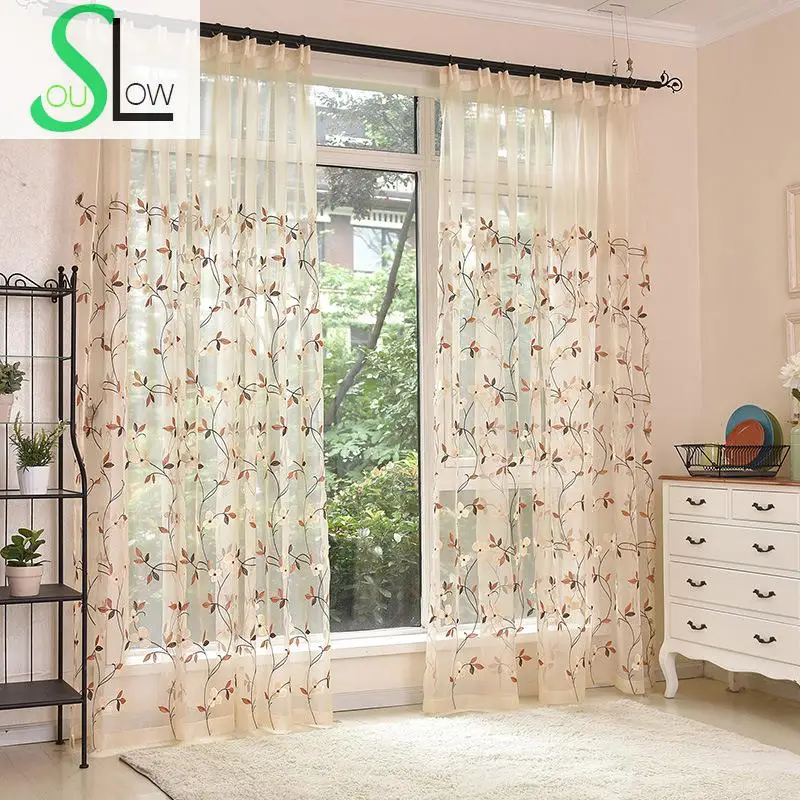 Slow Soul Green Blue Iris American Countryside Flower Embroidery Pastoral Leaves Curtains Tulle For Living Room Bedroom Sheer