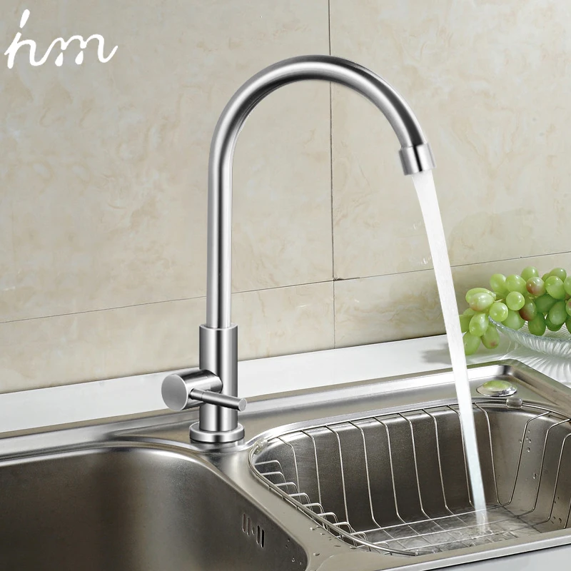 hm 304 Stainless Steel Kitchen Sink Faucet 360 Degree Rotation Single Handle Mixer Tap Brushed Finish Kitchen Faucets Cold Taps