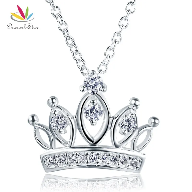 Peacock Star Kids Girl Crown Pendant Necklace Solid 925 Sterling Silver Children Jewelry CFN8063