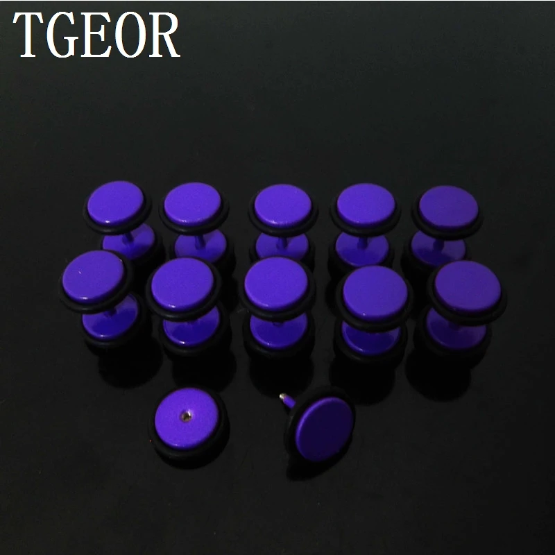 Very Nice neon colors 1Pair=2pcs purple 8mm double rubber illusion cheaters stainless steel ear Fake Plugs Charm