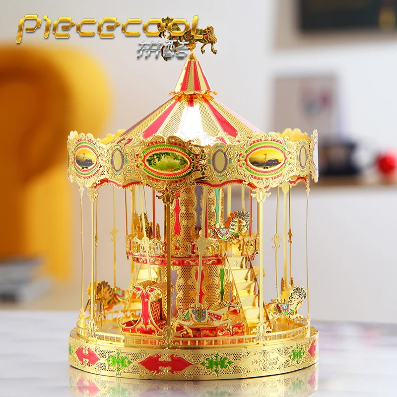 MMZ MODEL Piececool 3D Metal Puzzle Merry Go Round Assembly Metal Model Kit DIY 3D Laser Cut Model puzzle Toys Gift for girls