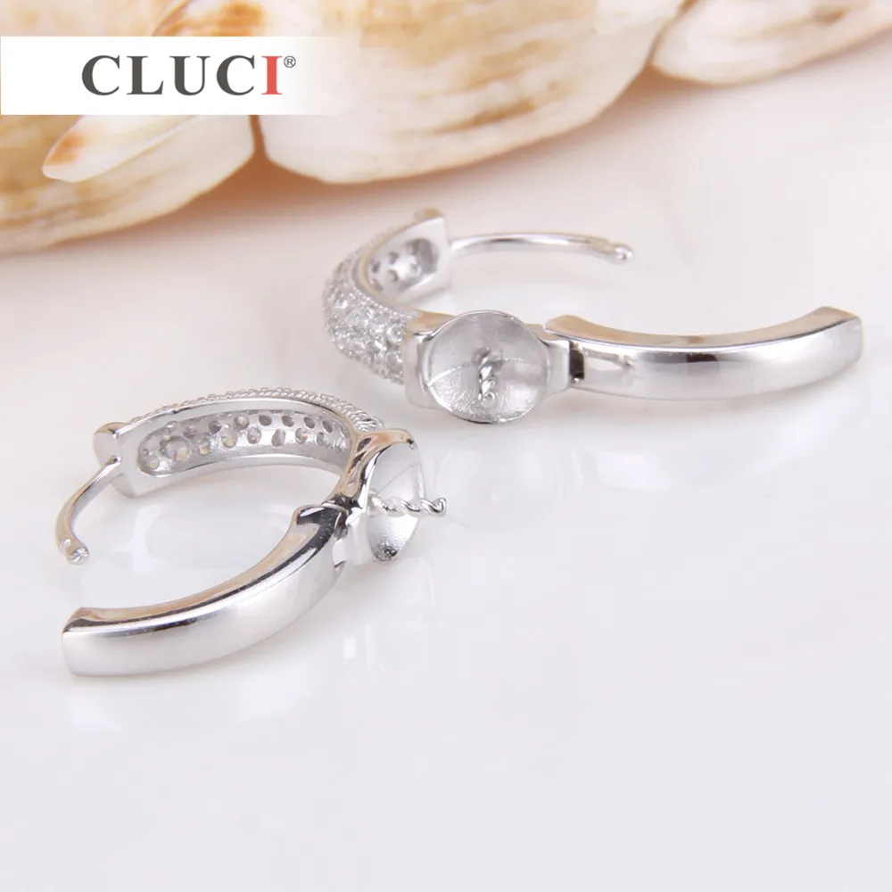 CLUCI 3 pair wholesale 925 Sterling Silver Pearl Earrings Mounting for Women Jewelry Silver 925 Zircon Hoop Earrings SE019SB