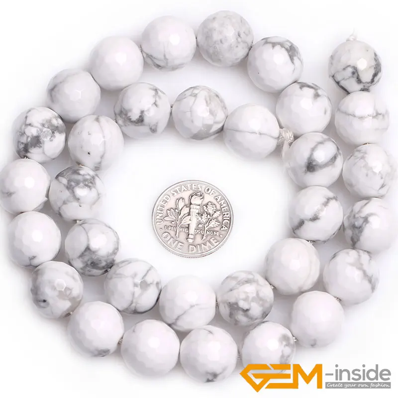 Natural Stone White Howlite Faceted Round Beads For Jewelry Making 15\