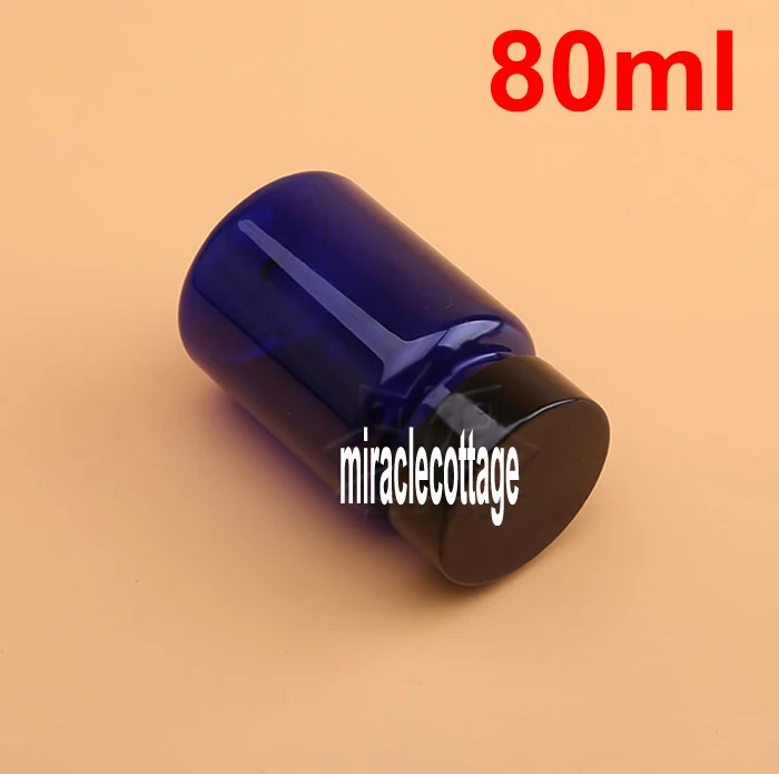 

(100PCS/Lot) NEW 80CC PET Capsule Bottle,Packing Bottles, Pill Bottle 80ml--Translucent Blue Color With Metal Bright Black Cap