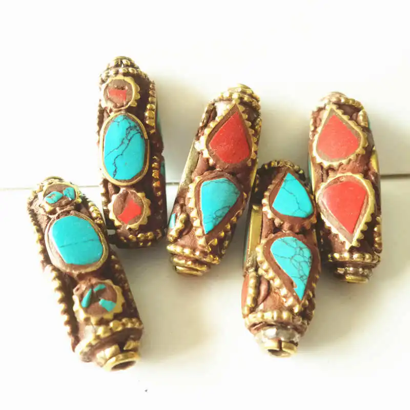 NBB133 Nepal Hand Beads Vintage Long Square Beads Charms 5 beads