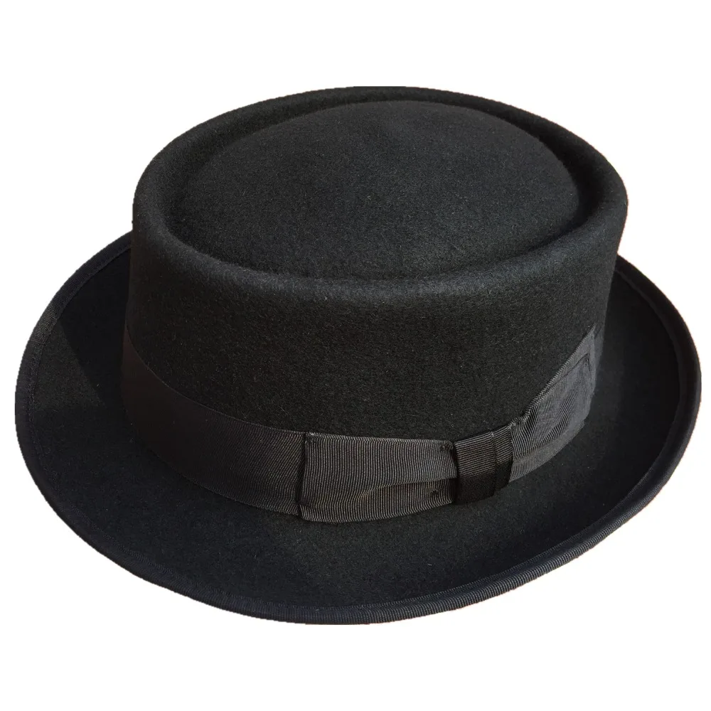 Classic Wool Felt Stingy Brim Pork Pie Hat  Fashion Wool Felt Porkpie Jazz Fedora Hat Black Brown Round Top Trilby Hats