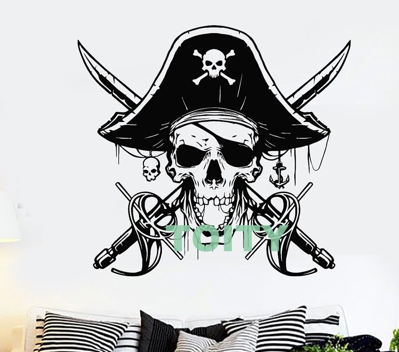 

Vinyl Wall Decal Pirate Sabers Skull Captain Sea Style Sticker Dorm Teem Room Home Bedroom Interior Decor Art Removable Mural