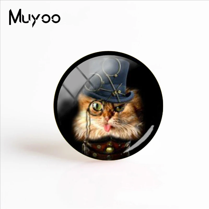 2018 New Steampunk  Fashion Handcraft Jewelry The Cats In The Hat Glass Cabochon Jewelry Adorable Animal Gifts For Women