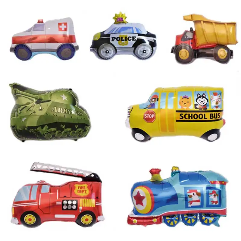 

50PC new car ambulance Construction vehicle Fire truck Aluminum foil balloon birthday party decorations kids toy Supplies