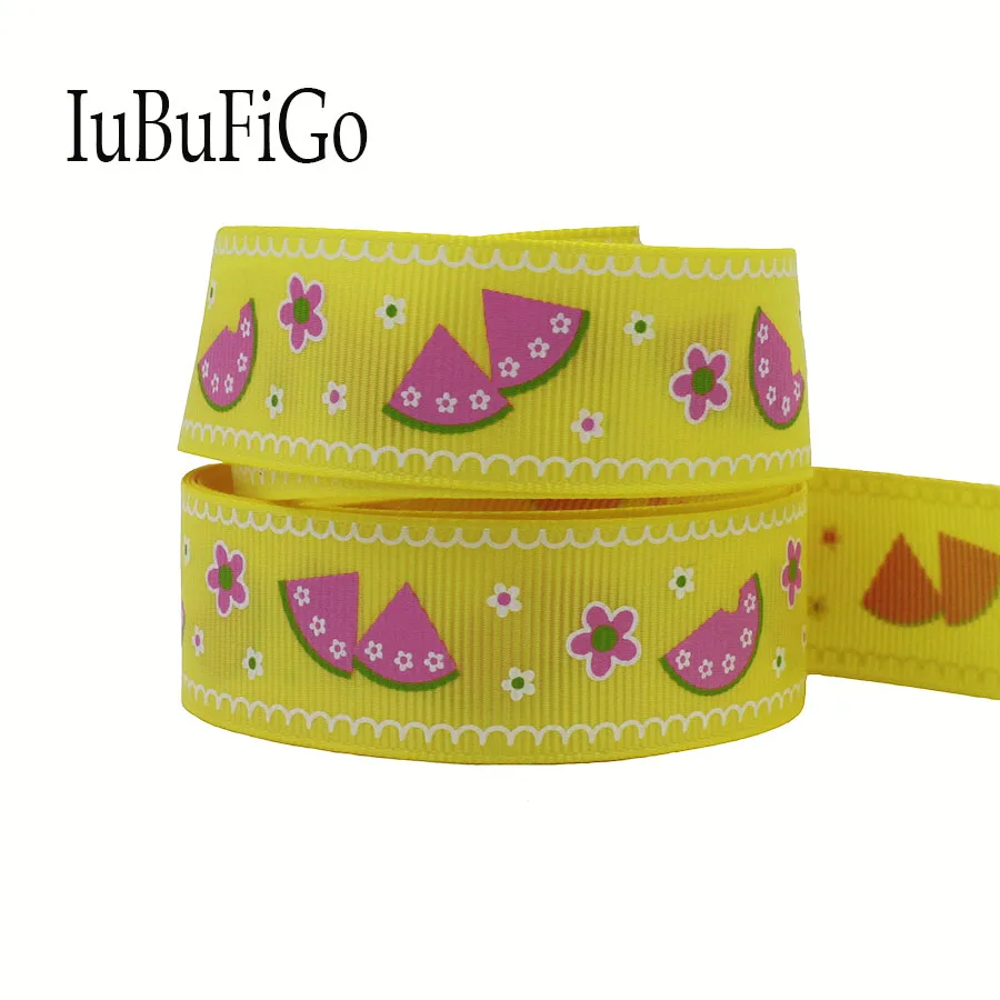 

[IuBuFiGo] 60 ярдов 1 "25 мм фрукты печатных Grosgrain ленты и лук волосы желтые ленты DIY ручной работы 10Y1521 Бесплатная доставка