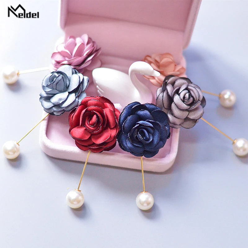 Meldel Corsage Groom Wedding Boutonniere Rose Flowers Rhinestone Fake Pearl Brooch Party Prom Corsage Lapel Pin Badge Buttonhole