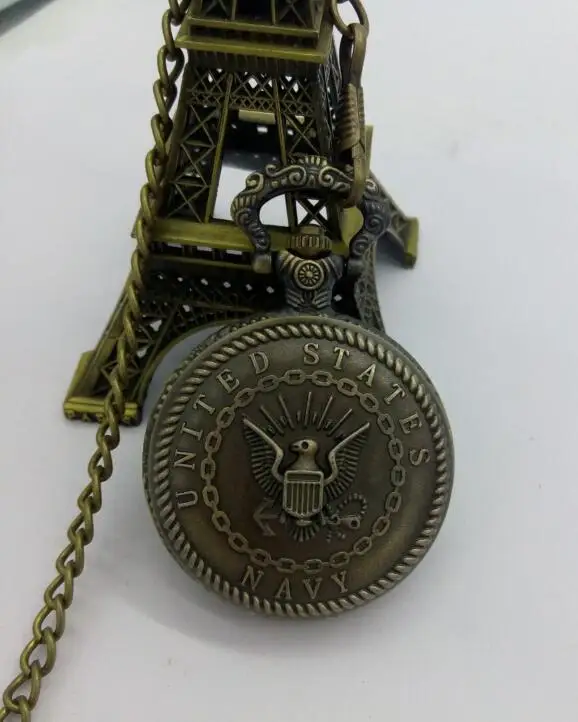 Retro Bronze Big Man Pocket Watch United States Navy Pocket Watch Vintage Army Military Watch FOB chain gift