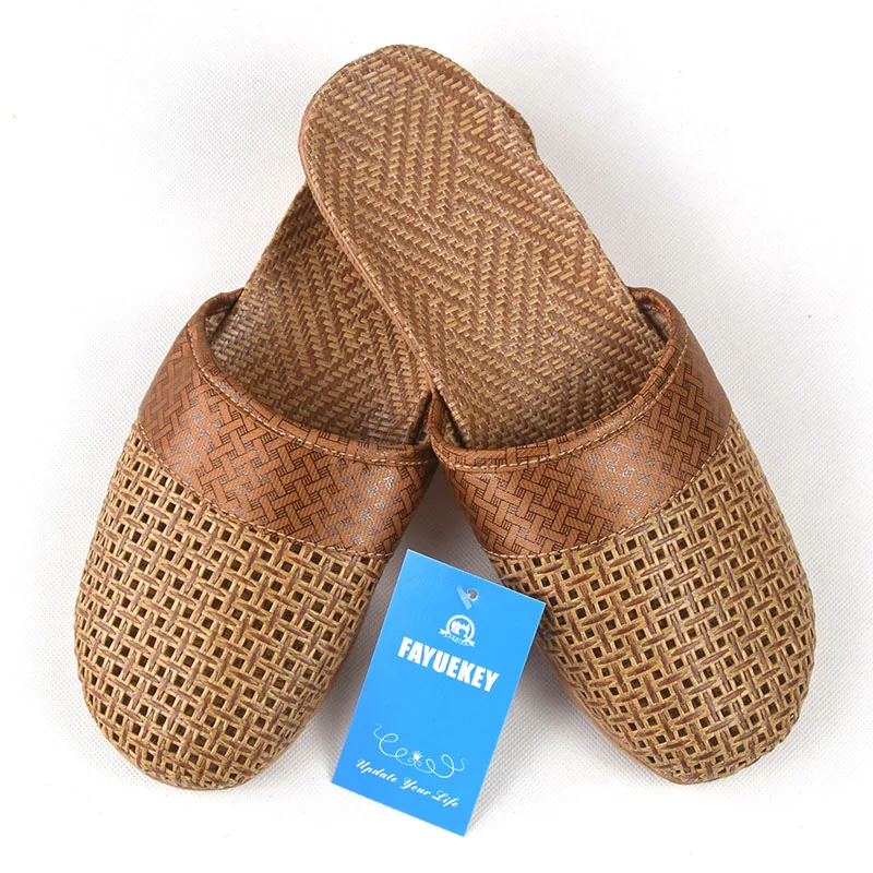 FAYUEKEY 18 New Fashion Summer Home Linen Cane Non-slip Breathable Slippers Men Indoor\\Floor Beach Boys Slippers Slides Shoes