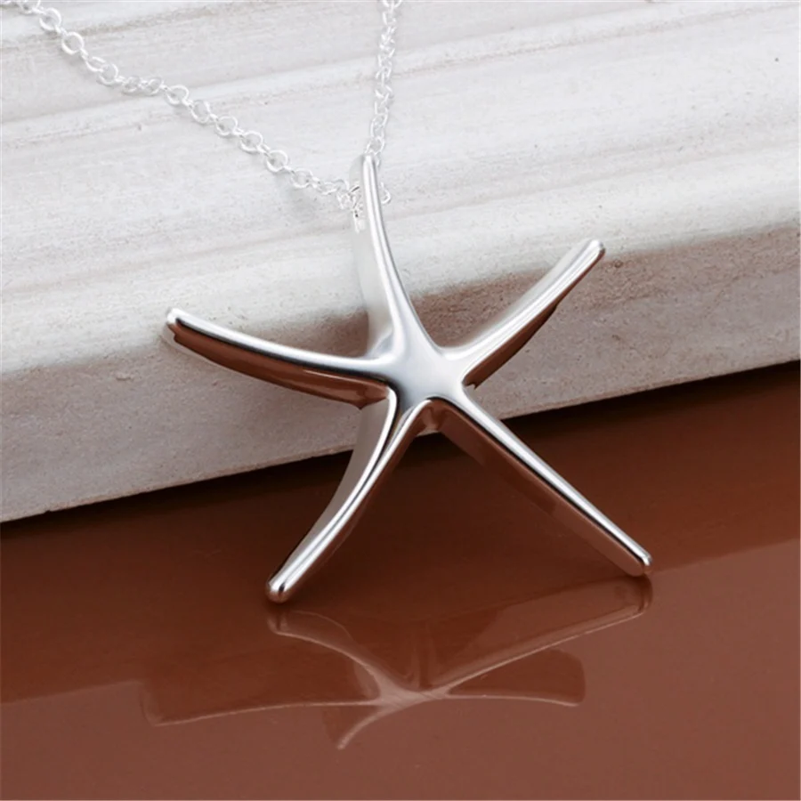 P027 Promotions Free shipping Beautiful fashion Elegant colorsilver charm Starfish Noble pendant pretty Girl Necklace jewelry