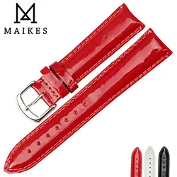 MAIKES New 12 14 16 18 20mm HQ Red Genuine Leather Watch Band Fashion Watchband Shine Noble Women Patent leather Watch Strap