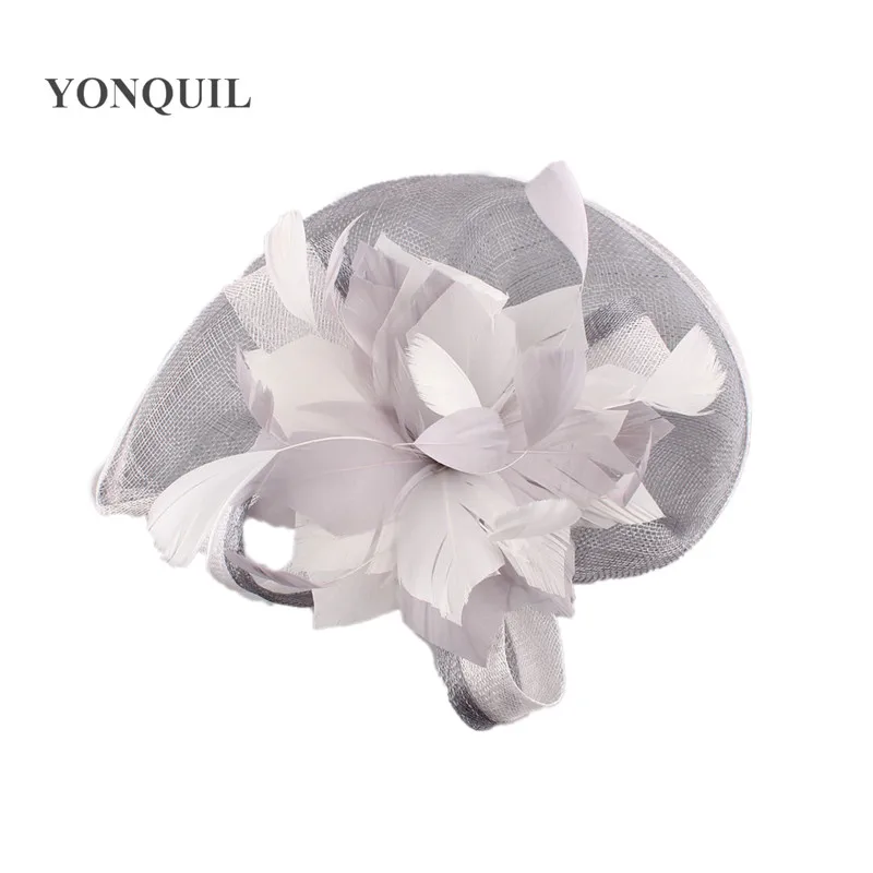 Elegante Sinamay Fascinator Hüte mit Feder blume Sinamay Trims Cocktail und Race Hüte Hochzeit Braut Kopf bedeckung mehrere Farben – Detail 31